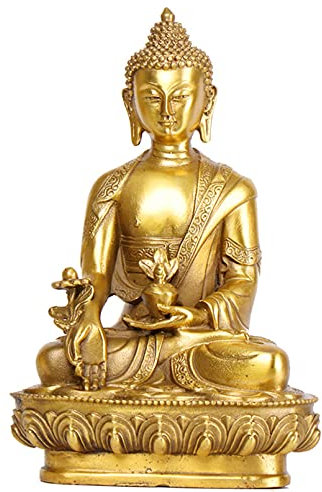 Pevfeciy Kupfer Tibetische Medizin Buddha Statue Bhaisajyaguru, Goldene Buddha-Statue, Inspirieren Sie Mich Wohnkultur, Sammlerstücke Und Figuren, Meditationsdekor, Yoga Zen Decor,Messing