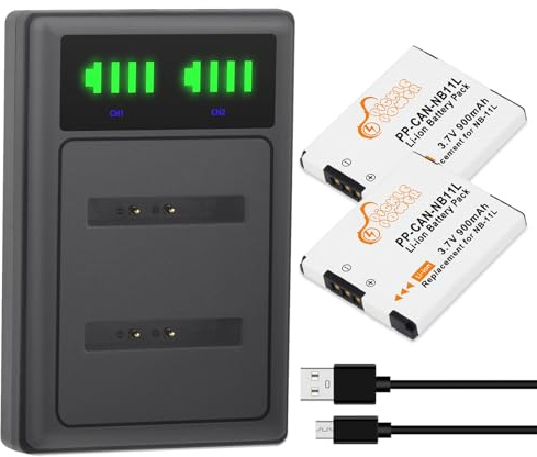 NB-11L Batterie et Chargeur USB LED avec Port Type-C 2 Batteries Rechargeable pour Canon NB-11LH PowerShot A2400 A2500 A2600 A3400 A3500 A4000 is ELPH 320 340 350 HS IXUS 265