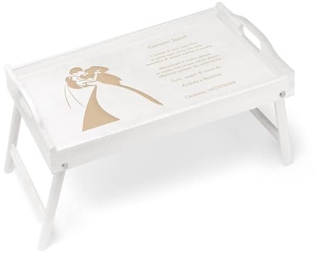 Maverton Tavolino da Letto per Colazione Personalizzato a Laser - Tavolo Pieghevole Bianco - Vassoio Multifunzione - idee regalo per anniversario, matrimonio - Sposi