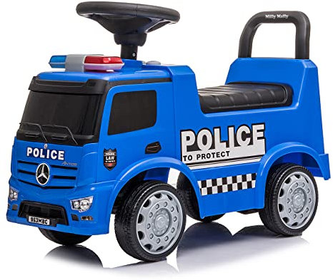 Milly Mally Fahrzeug Mercedes Antos Rutscher für Kinder im Alter von 1 bis 3 Jahren Auto mit interaktivem Lenkrad Polizei