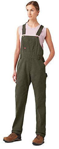 Dickies Women's Relaxed Fit Bib Overalls Shortalls, Rinsed Moss Green, Medium