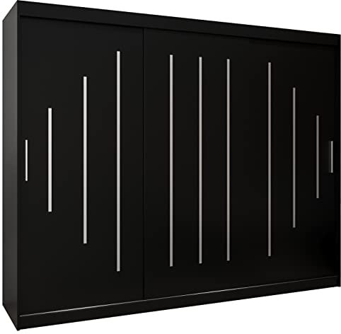 Kryspol Schwebetürenschrank York 250 cm Kleiderschrank mit Kleiderstange und Einlegeboden Schlafzimmer- Wohnzimmerschrank Schiebetüren Modern Design (Schwarz)