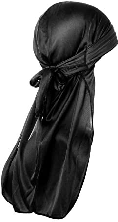 WLLHYF Silk Durag Long Tail Transpirable Piratas Headwraps Gorra para 360 Ondas Suave Bandana Turbante Sombrero Pérdida de Cabello Cuímico para Mujeres Hip Hop Decoración Diaria Schwarz Talla única