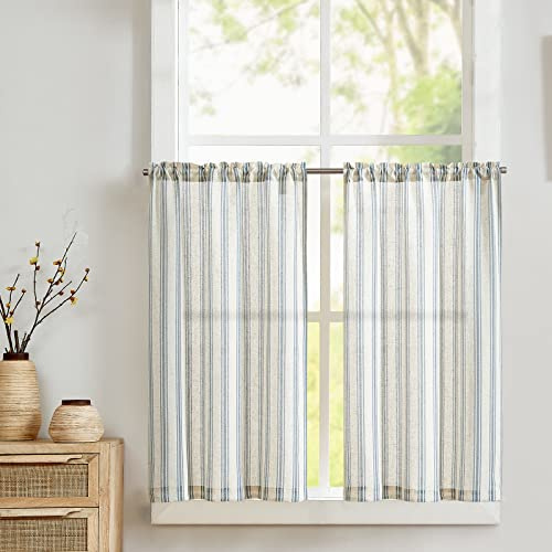 Vangao Ränder vindrutegardiner kök bistrogardin set om 2 65 B x 90 H cm blå