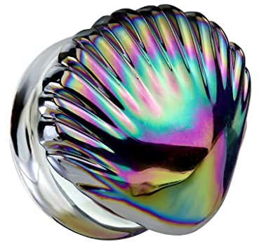 beyoutifulthings Ohr-Plug Muschel Regenbogen Changierend Glas Ohr-Piercing Ohr-Schmuck Tunnel Double Flare Sattel-Verschluss 6-25mm