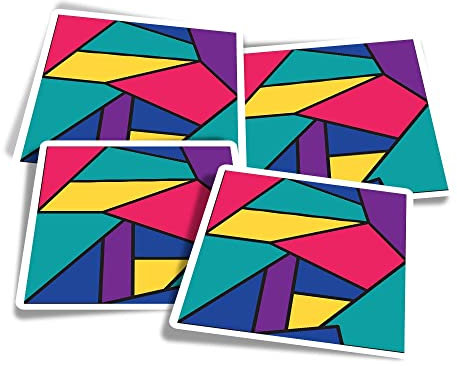 Vinyl Square Stickers (Set of 4) 10cm - Bold 80's Shapes Rainbow Colours for Laptops, Tablets, Luggage, Scrap Booking, Fridges #52678