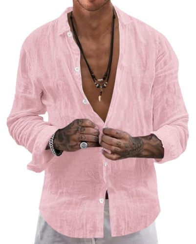 Onsoyours Camicia Lino Uomo Manica Lunga Estate Business Cotone Shirts con Bottoni Casual Tinta Unita Classica Elegante Camicia Regular Fit Hawaiian Camicia Vacanze Beach