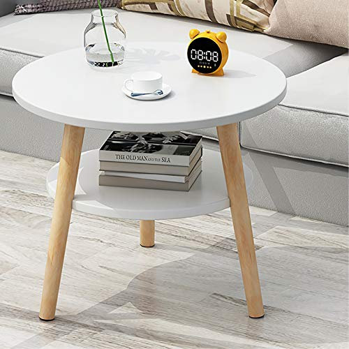 VVHUDA Einfacher Beistelltisch mit Regalen, 2-stufiger Abnehmbarer Tabletttisch, runder Couchtisch, Sofatisch, Nachttisch für Wohnzimmer, Schlafzimmer, Weiß, 60 x 60 cm (23,6 x 23,6 Zoll) small Gift
