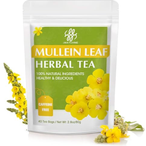 iMATCHME Mullein Leaf Tea, Herbal Tea, Mullein Tea Bags for Lung Cleanse, Respiratory Support and Mucous Membranes, Herbal Tea Caffeine Free, Non-GMO, 40 Tea Bags