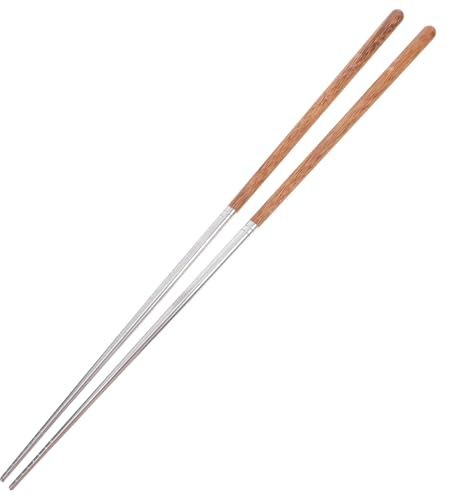 ABOOFAN Stainless Steel Chicken Wenge Frying Chopsticks 15.7 Inch Long Cooking Chopsticks with Wood Handle Anti-Slip Heat Resistant for Hot Pot and Noodles