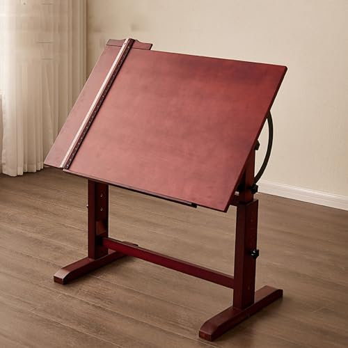 Anhebbarer Kunst-Maltisch, Großer Holz-Zeichentisch Mit Zeichenlineal Und Stützstangen-Design, Verstellbarer Neigungswinkel Von 0–180° Und 75–85 Cm Höhe, 60 X 90cm Arbeitsbereich, Ohne Schütteln