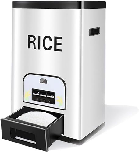 Rice Dispenser, Stainless Steel Rice Storage Container, Rice Bucket with Push-pull Lid and Drawer Tray, Adjustable Output, Good Airtightness Keeps Food Dry,C-20kg