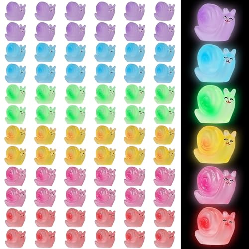 NQEUEPN 90pcs Luminous Mini Resin Snail, 6 Colors Miniature Figurines Snail Glow in The Dark Small Snail Figures Tiny Snail Statue Ornament for Craft Garden Landscape Home Decoration Cake Accessories