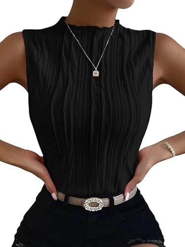 Haibang Camiseta sin Mangas Mujer Verano Cuello Alto y Textura Tank Tops Elegantes Ajustado Camisetas Tirantes Básica Chalecos Top Lencero Color Sólido Camisola Shirt para la Oficina Casual