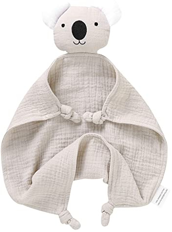 LAWKUL Baby-Schmusedecke für Neugeborene Musselin Bio-Baumwolle weiches Kuscheltier für Jungen Mädchen 40x40cm Koala-Beige