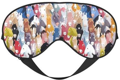 Augen-Schlafmaske für Damen und Herren – Cartoon-niedliche bunte Pferde, weiche Reise-Augenmasken für Schlafmaske, Verdunkelung, verstellbare Schnalle, Schlafmaske für Damen und Herren, lustige