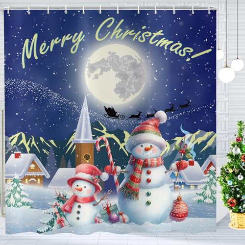 ASDCXZ Tenda da Doccia Natalizia 180x200 cm, Albero di Natale Colorato Fiocco di Neve Natale Tenda da Doccia Lavabile per Bagno Impermeabile in Tessuto Poliestere per Vasca da Bagno con 12 Ganci