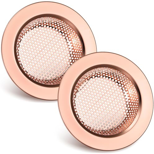 Retisee 2 Pcs Sink Strainer Stainless Steel Kitchen Sink Drain Strainer Basket Cover Mesh Hair Food Catcher, Large Wide Rim of 4.4 Diameter(Rose Gold)