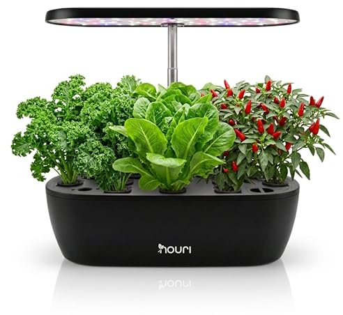 Nouri Hydroponisches Anzuchtsystem, 12 Hülsen Smart Indoor Kräutergarten Set mit LED-Wachstumslicht, Hydroponischer Kräutergarten für Zuhause & Küche, Basilikum-Samen inklusive