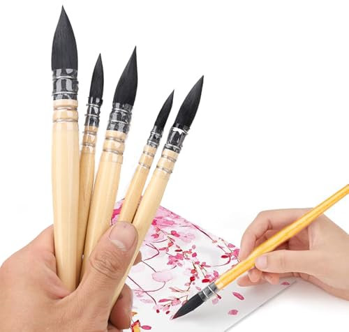 Aquarellpinsel-Set, 4 Stück Künstler-Pinsel Aquarellpinsel professionelle natürliche Eichhörnchenhaar Runde Feine Spitze ideal für Aquarell und Gouache Malerei, Größen #1#3#5#6