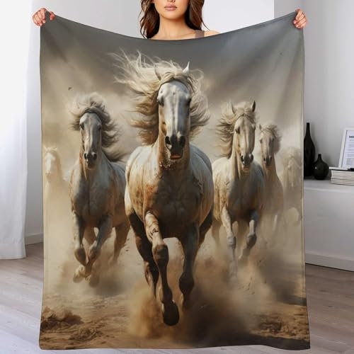 Pferd Decke Wohndecke Warm & Kuschelig Waschbar, Überwurf Ideal Für Draußen, Camping, Couch, Bett, Reisen – Superweiche Wolldecke （100×130cm）