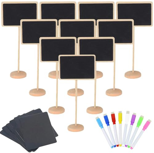 Mini Chalkboards Signs, 20 Pack Small Wooden Chalkboard Labels with Support Easels, Rectangle Blackboards with Water Based Chalk, Food Signs, Blackboards for Message Board Sign, Party Decoration