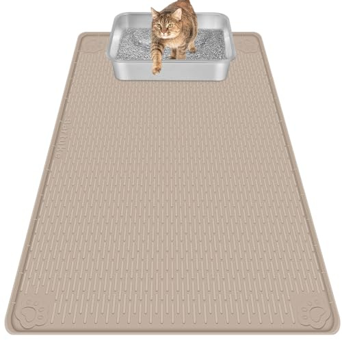 Bartuke Tappetino Lettiera Gatto, Tappetino per lettiera per Gatti in Silicone Extra Large 40 x 28 per Il Controllo a dispersione, Morbido su Zampe di Gattino, Facile da Pulire (Kaki)