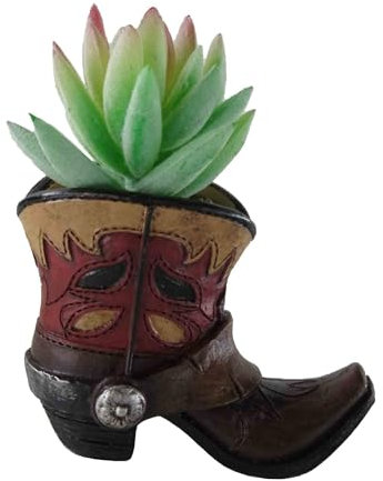 Eagrafts Succulents Plants Artificial, Mini Fake Succulents in Resin Western Cowboy Boot Pot with Catoon Face for Desk Livingroom Home Decoration Office Decor