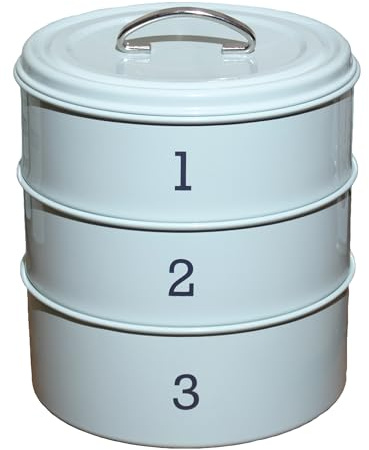 Darthome Retro Blue 3 Tier Stacking Cake Storage Tins 22.5 x 26 x 22.5 cm Vintage Metal Round Kitchen Food