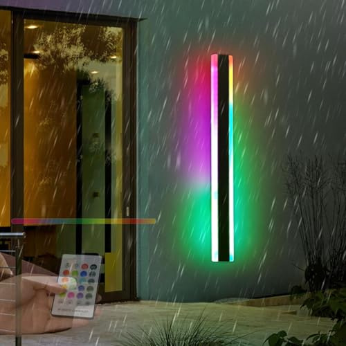 TZSMUM RGB Dimmbar Wandlampe LED mit Fernbedienung Wandleuchte Außen IP65 Wasserdichte Wandbeleuchtung Moderne Schwarz Lang Wandlampe Porch Garten Innen Ambiente Dekorativ (A,150cm)