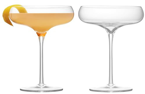 Anton Studio Designs Juno Handcrafted Contemporary Champagne Coupe, 300 ml, Clear, Set of 2, Perfect for Weddings