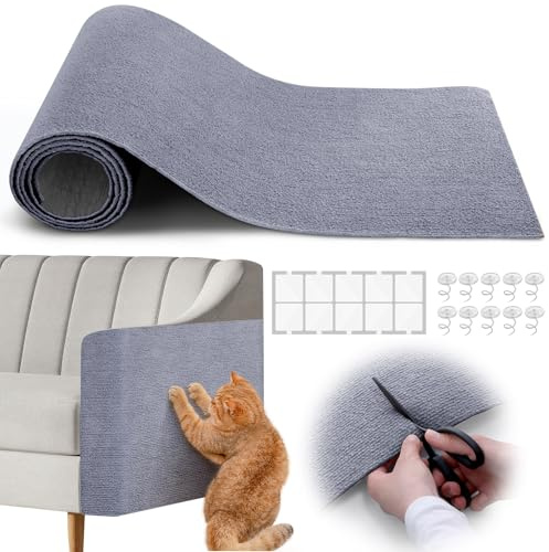 Mittimiya Selbstklebend Kratzmatte Katze Mit 10 Nägeln, 10 doppelseitigen Nanostickern, DIY Kratzbrett Katze, Kratzschutz Sofa Katze, Kratzbrett Katzen kratzschutz, Katzenkratzmatte (Grau, 200x40cm)