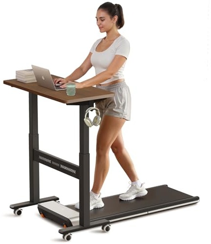 WALKINGDESK Höj- och sänkbar mobil skrivbord med 80x40 cm skrivbordsyta, pneumatiskt stående datorbord med 4 hjul, PC-bord litet laptopbord, idealisk för kontor, sovrum, vardagsrum, Svart valnöt