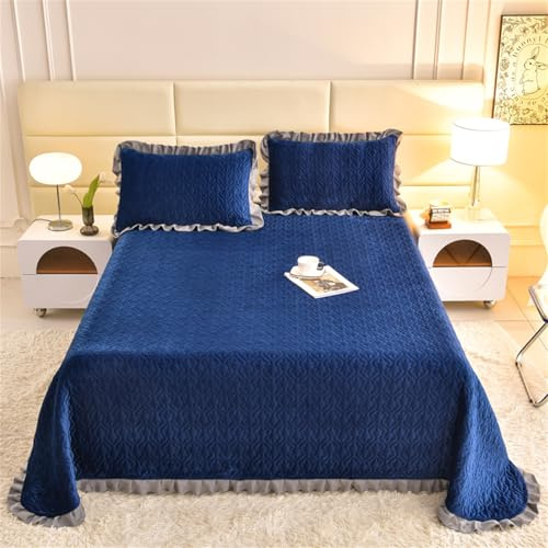 Highdi Couvre Lit Couleur Unie Velours King Size,Dessus de Lit Réversible Patchwork,Douceur Couvre Lit Matelassé,pour 1~2 Personnes Plaid Canape,pour Salon,Chambre à Coucher (Bleu Marine,250x230cm)