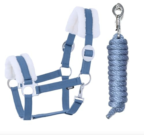 JA Horse JA4004 Comfort Kunstfell Halfter Set Panikhaken, Blau, Cob | Comfort Pferdehalfter mit Kunstfell Führstrick Set, verstellbar mit Panikhaken für Pferd Holzpferd