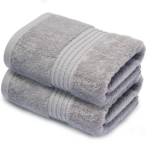Makooz Premium 700 GSM Hand Towels for Bathroom 2 Pack – 100% Natural Ring Spun Egyptian Cotton – Luxurious Ultra Soft, Quick Dry, Absorbent, Plush Bath Guest Towel Set, Home Hotel Spa - Grey 50x85CM
