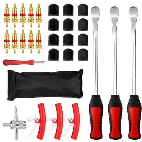 chiquieray 31pcs Reifenheber Reifen Montiereisen, Reifenmontierhebel, 3pcs Rad Felge Protektoren Tool Kit 10 Reifenventilkappen und Kappen Werkzeugsatz, Für Motorrad, Fahrrad, Wagen Reifen