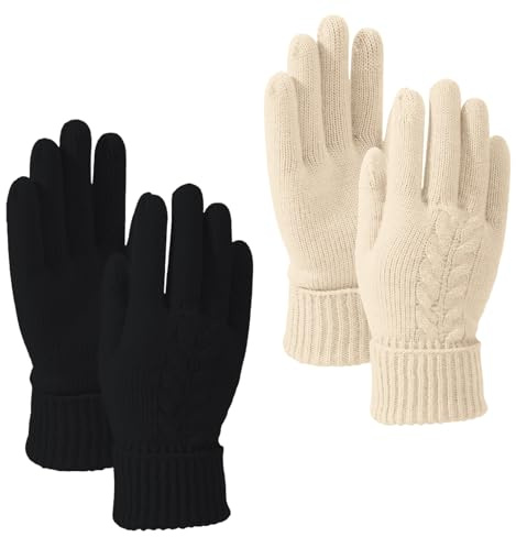 OYIWINMI handschuhe damen winter, 2 Paar, touchscreen, fleece gefüttert, warm, gestrickt, weich, elastisch, geschenke für frauen, ideal für kaltes Wetter und Alltag