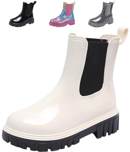 DRECAGE Bottes de pluie mi-hautes imperméables pour femme Chelsea Bottes de pluie courtes 36-41 EU