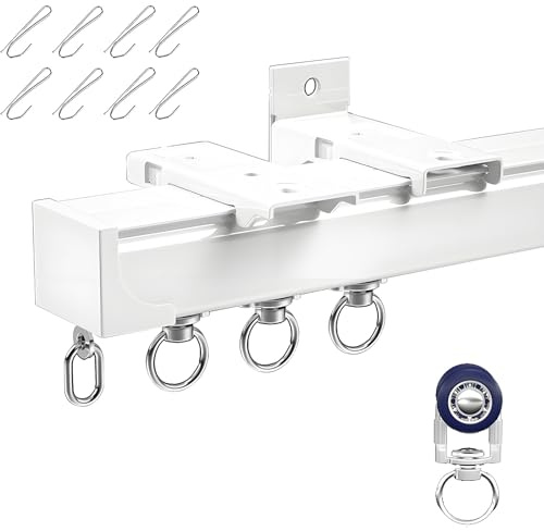 Binario per Tende a Soffitto con Ganci, Bastoni per Tendaggio Divisori per Ambienti, 50cm 120cm 250cm 360cm 480cm Bastone Tendaggi Muto Scivolo Liscio per Soggiorno Camera da Letto(White,150cm)