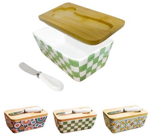 Butterdose Porzellan, 350ml Große Kapazität Butterdose Porzellan, mit Holzdeckel und Buttermesser, für Butteraufbewahrung und Heimküchendekoration - Quadrat