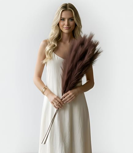 Sorola Pampas Grass Artificial 4 Stems - 40 inch/100cm Fluffy Soft Faux Dried Tall Fake Plant Bouquet Decorative Flowers Arrangements Boho Home Decor Accessories Wedding Decorations (Brown)