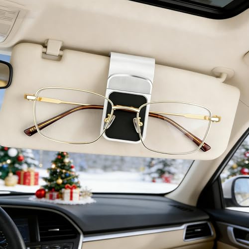 Generisch Brillenhalter für Auto Sonnenblende,2025 Verbessertes Einsteckclip-Design, passend für alle Fahrzeug-Sonnenblenden, geeignet für alle Brillen (weiß)
