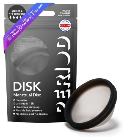 PERIOD Wiederverwendbare Menstruationsdisk – Menstruationsscheibe aus platinvernetztem medizinischem Silikon, mit automatischer Entleerungsfunktion – komfortabel für alle Phasen der Menstruation, M/L