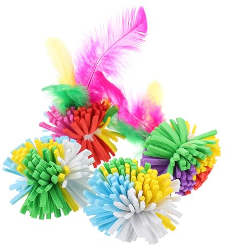 TOBBOMEY Lot de 4 Balles Colorées pour Chats en Eva Interactives, Jouet D'intérieur pour Chat Soulageant Les Émotions Plumage