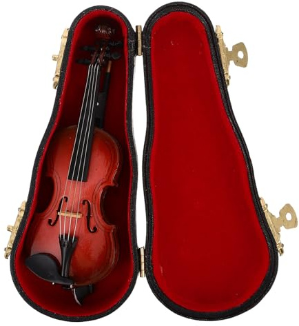 YARNOW Mini Violino in Legno Strumento Musicale Decorativo Custodia e Archetto Statuetta in Miniatura per Ufficio Casa e Feste