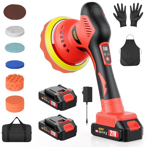 Innsky Cordless Car Polisher, 6-Inch Dual Action Orbital Buffer with 2 x 21V 2000mAh Batteries, 8 Variable Speeds, 21-Piece Car Polishing Kit for Detailing, Waxing and Scratch Removal
