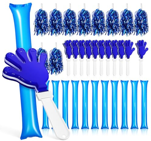Alasum Set de Bâtons Gonflables et Pompons pour Cheerleading Accessoires Bruit pour Fête Kit Supporteurs avec Claquettes Main et Pompons Colorés Couleur Aléatoire Couleur Aléatoire