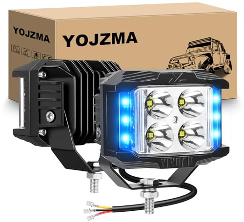 YOJZMA 2PCS 4Pollici 10CM 35W Luce da Lavoro a LED Tripla, Fendinebbia Spot/Flood, Strobe Blu & Bianco 12V 24V per Camion ATV SUV UTV Barca 4x4 Tetto, Portapacchi, Paraurti, Coffano