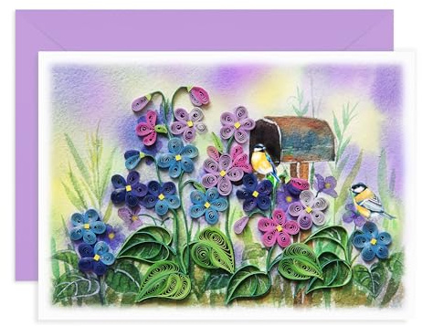 TUMYBee Happy Birthday and Mother Day Quilling Cards Flower - 3D Greeting Card Paper Handmade Art - Design Greeting Card for Christmas Birthday Anniversary Mother Thank You - Design Gift for Friend Love Mom with Envelop (Colorful Violet)
